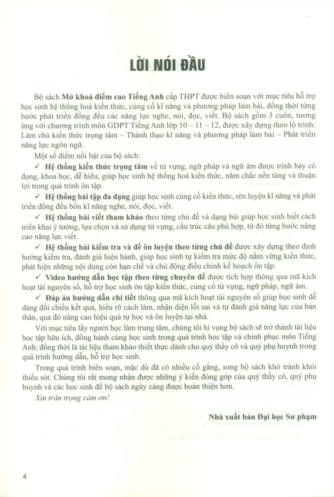 MỞ KHÓA ĐIỂM CAO TIẾNG ANH LỚP 10